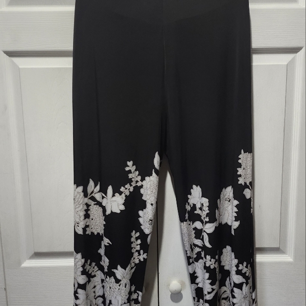INC Black Wide Leg Pants with Floral Pattern